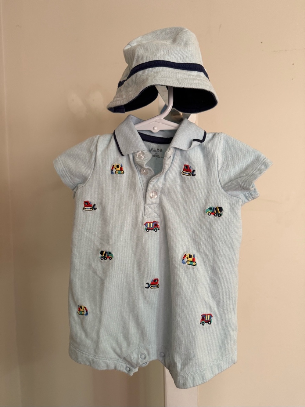 Little Me Polo Romper & Sun Hat